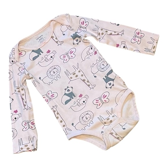 Carter's Animal Print Baby24 Month Onesie pink long sleeves snap closure cotton - Picture 2 of 6
